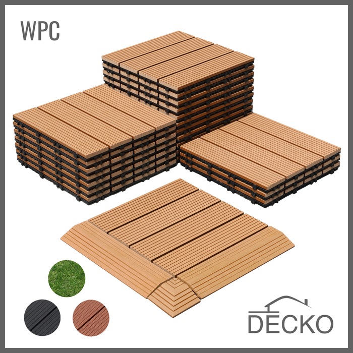Deck Tiles - Premium WPC Interlocking - TEAK | DECKO (300x300x20 mm tile) - (One Piece)
