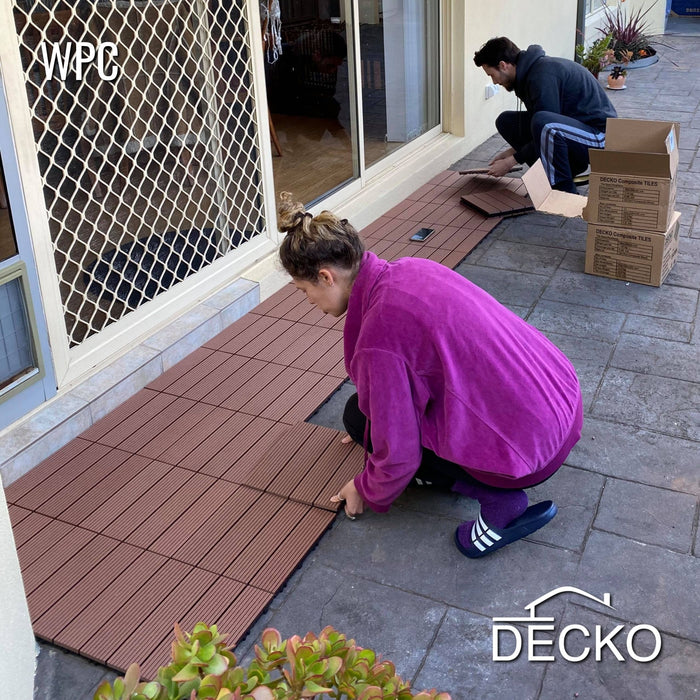 Deck Tiles - Premium WPC Interlocking - BROWN | DECKO (300x300x20 mm tile) - (One Piece)