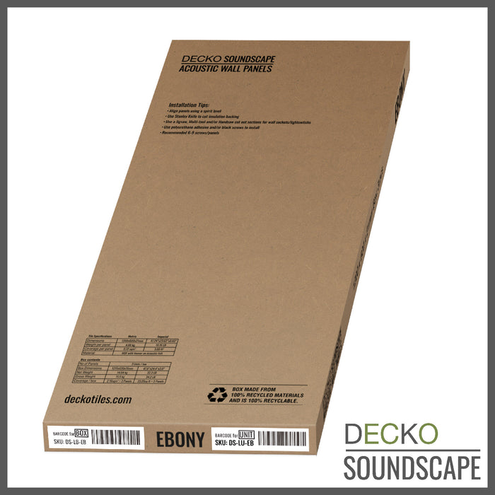 Acoustic Sound Dampening Wall Panels - EBONY Long - box of 3 panels (1200x600mm) 2.16 m² coverage | DECKO SOUNDSCAPE
