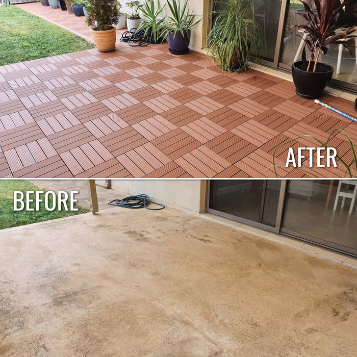 Deck Tiles - Premium WPC Interlocking - BROWN | DECKO (300x300x20 mm tile) - (One Piece)