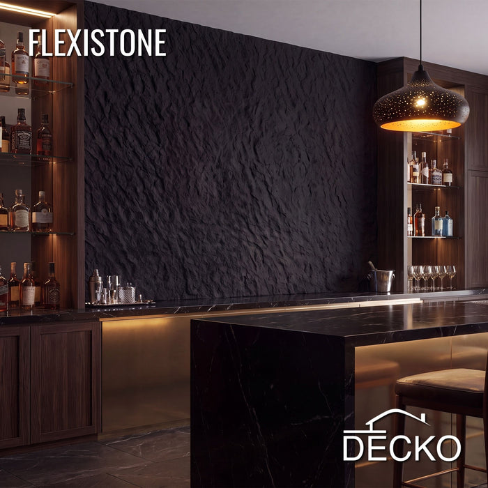 Flexible 3D Stone Wall Panels - GRANDE NERO - Box of 5 serial panels (1200x600mm) 3.6m² coverage | DECKO Flexistone