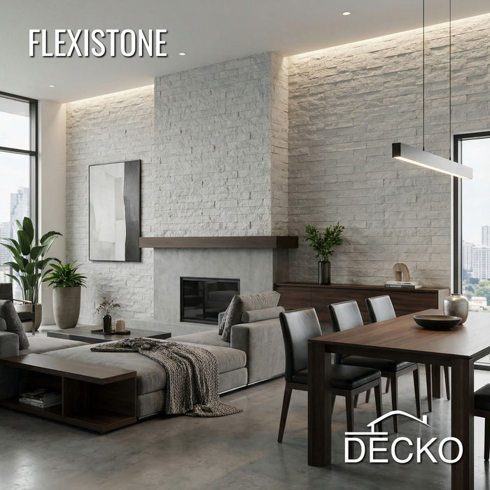 Flexible 3D Stone Wall Panels - BRICO NATURALE - Box of 12 Interlocking Peel-and-Stick Panels 1.08m² coverage | DECKO Flexistone