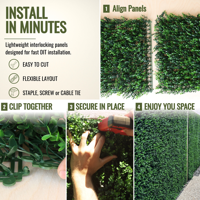 Artificial Plants Green Wall Panel - EVERGREEN - 500x500mm | DECKO VERDURE (0.25 m² panel)