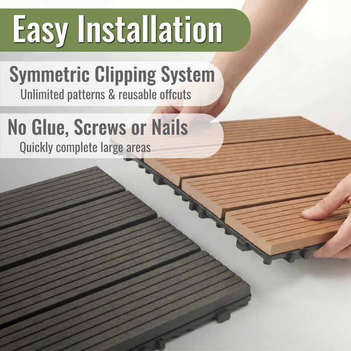 Deck Tiles - Premium WPC Interlocking - CHARCOAL | DECKO (300x300x20 mm tile) - (One Piece)