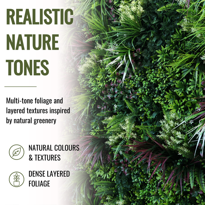 Artificial Plants Green Wall Panel - TROPICAL - 1000x1000mm | DECKO VERDURE (1 m² panel)