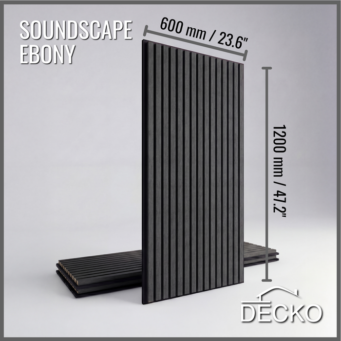 Acoustic Sound Dampening Wall Panels - EBONY Long - box of 3 panels (1200x600mm) 2.16 m² coverage | DECKO SOUNDSCAPE