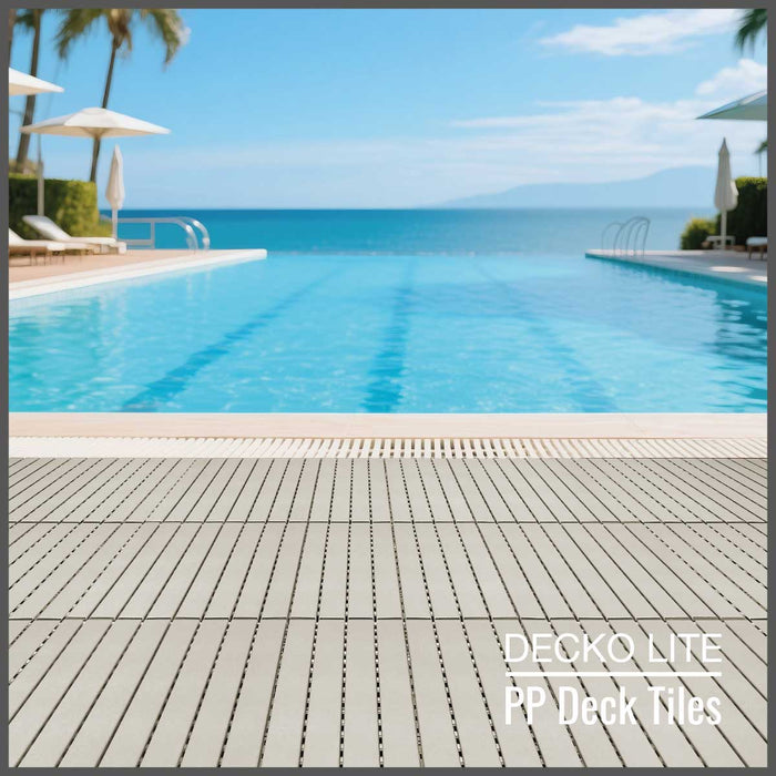 DECKO Lite PP Deck Tiles - <b>BEIGESLAT</b> - 608x304mm - Premium, 100% Recycled Polypropylene (Price/Tile)