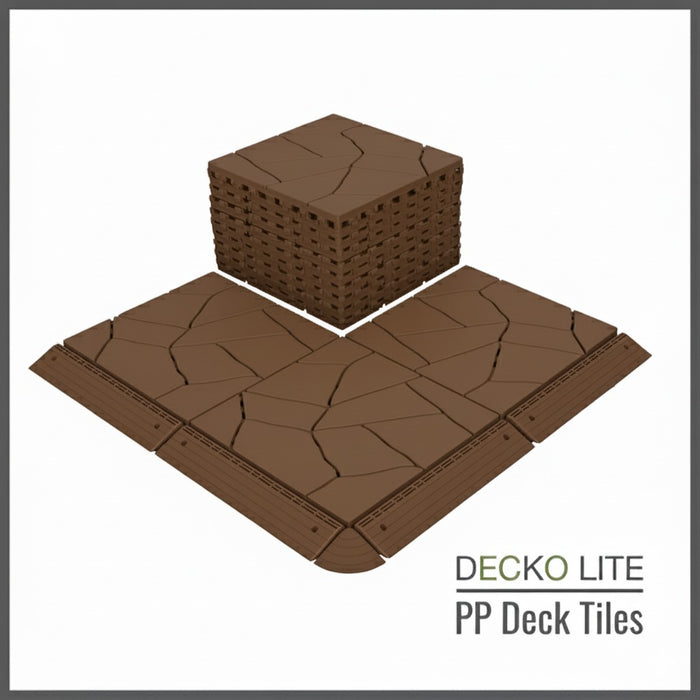 Deck Tiles - <b>BROWNSTONE</b> - Interlocking PP Flooring - High End Polypropylene | 100% Recyclable | DECKO Lite (304x304x20 mm tile)