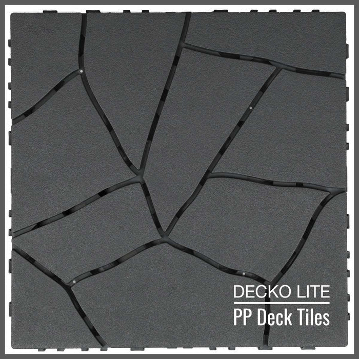 Deck Tiles - <b>GREYSTONE</b> - Interlocking PP Flooring, with Recycled Premium Polypropylene | DECKO Lite (304x304x20 mm tile) - (One Piece)
