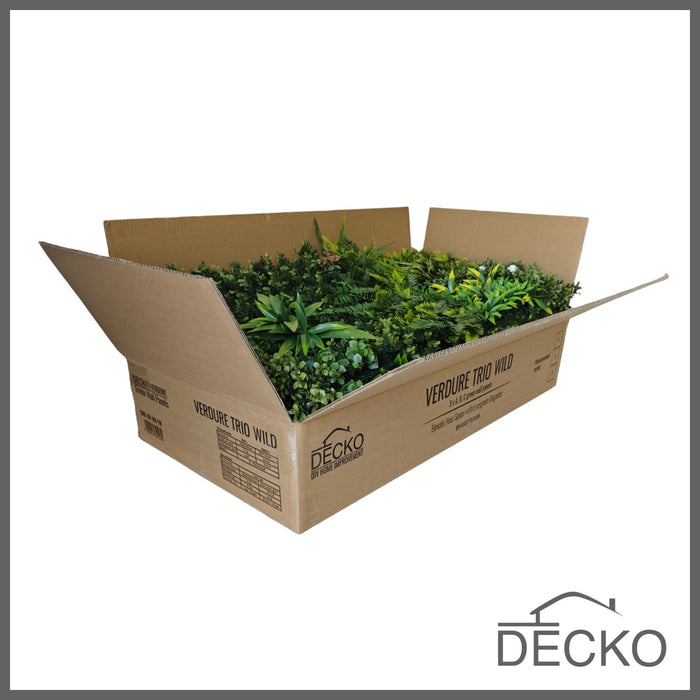 Artificial Plants Green Wall Panel - TRIO WILD - Box of 3 Panels - 1000x1000mm | DECKO VERDURE (3 m² /Box)
