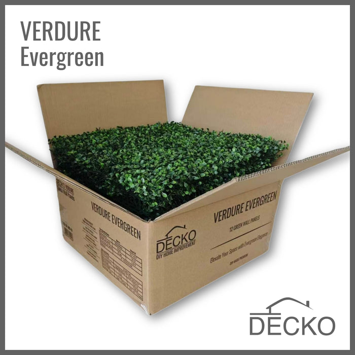 Artificial Plants Green Wall Panel - EVERGREEN - Box of 12 panels - 500x500mm | DECKO VERDURE (0.25 m² panel)